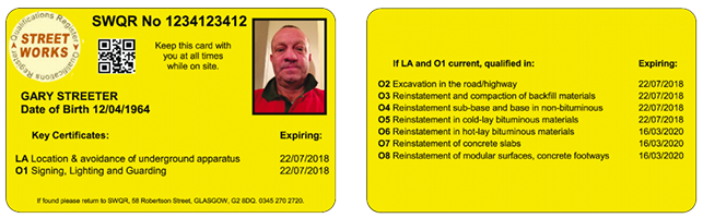 New nrswa operative card, new unit codes, yellow card
